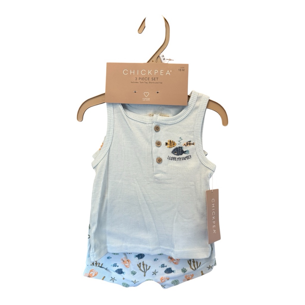 Chick Pea Baby Boy Outfit Set 18m Tank, Shorts & Hat Nwt